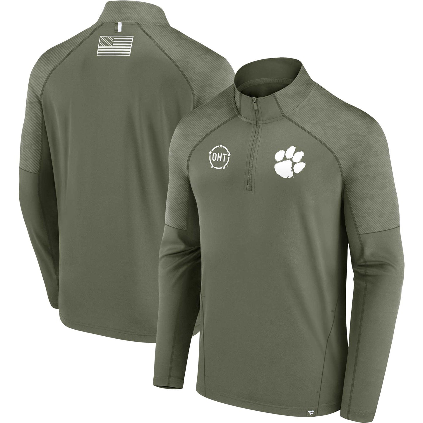 Men's Fanatics Olive Clemson Tigers OHT Military Appreciation Titan Raglan Quarter-Zip Jacket