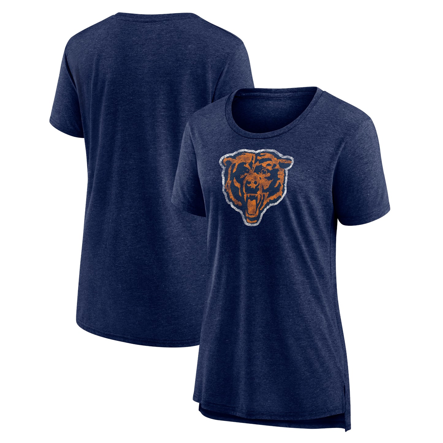 Women's Heather Navy Chicago Bears Throwback Team Logo Tri-Blend T-Shirt