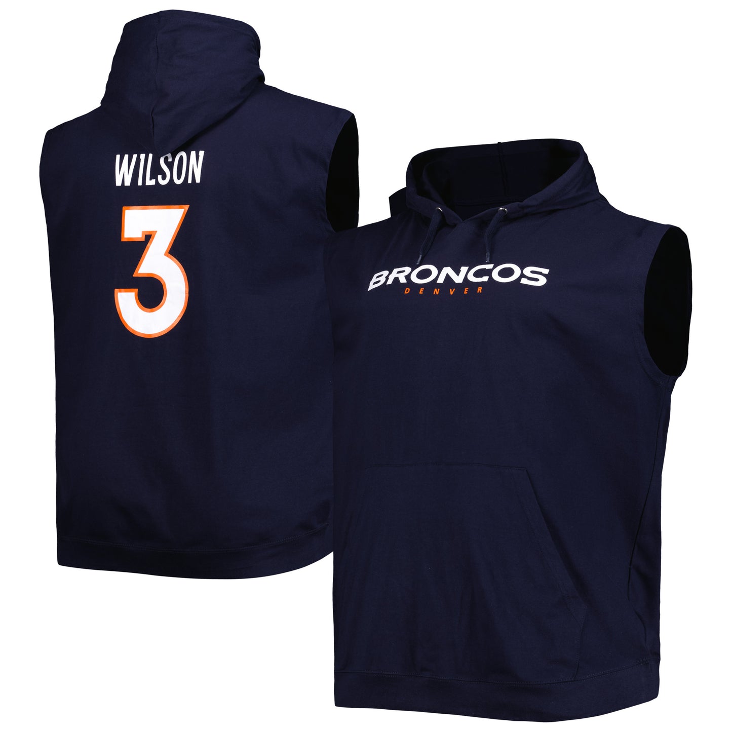 Men's Profile Russell Wilson Navy Denver Broncos Big & Tall Muscle Pullover Hoodie