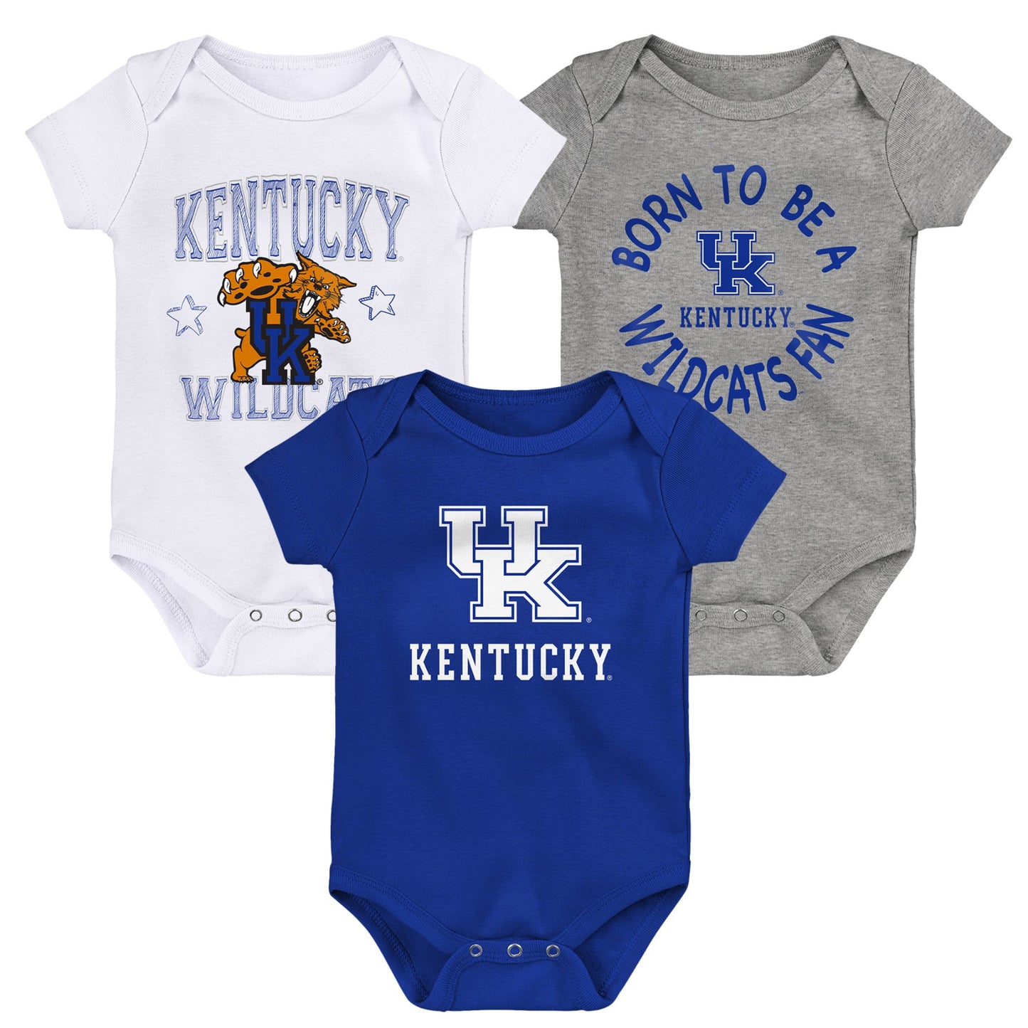 Newborn & Infant Royal/White/Heather Gray Kentucky Wildcats Born To Be Three-Pack Bodysuit Set