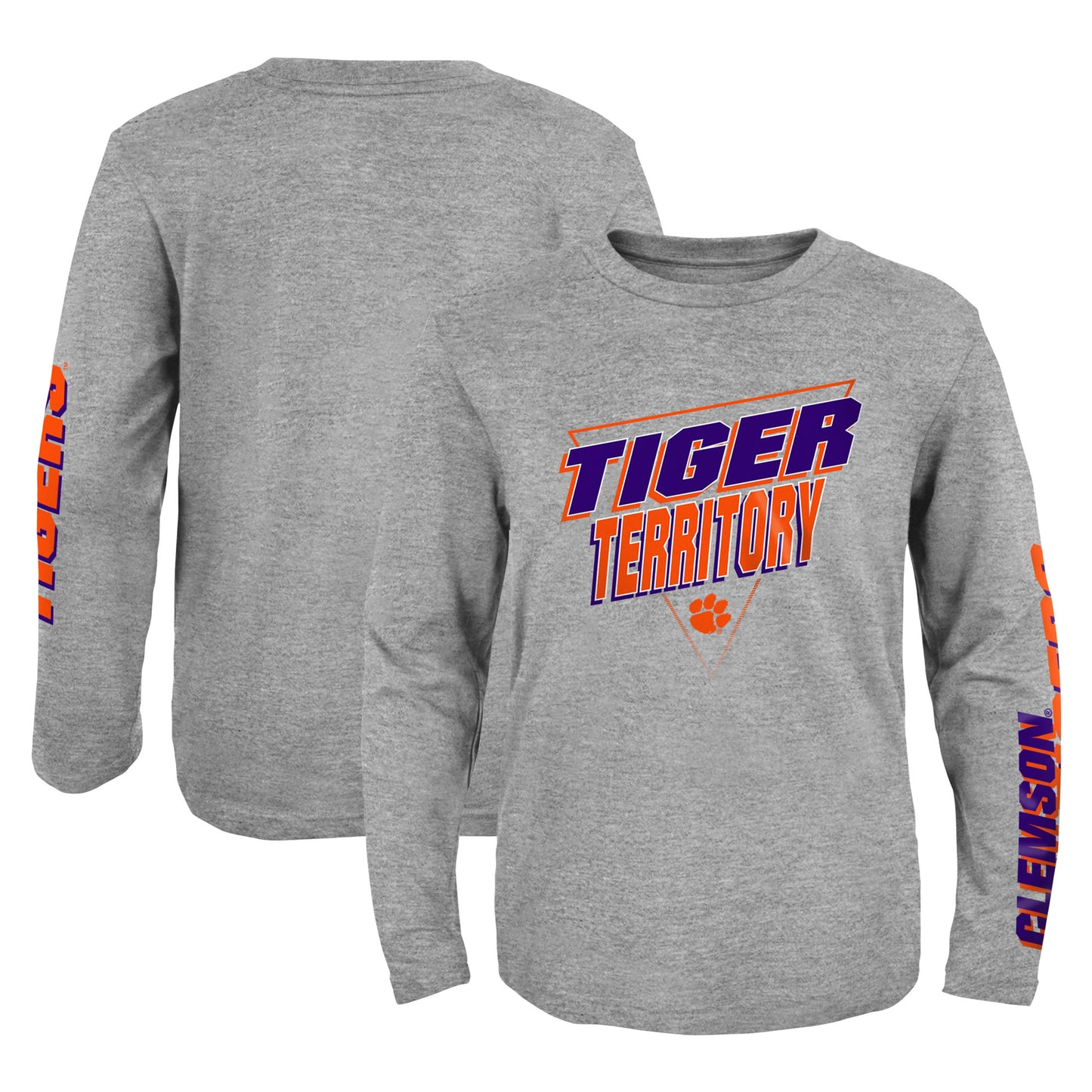 Youth Heather Gray Clemson Tigers 2-Hit For My Team Long Sleeve T-Shirt