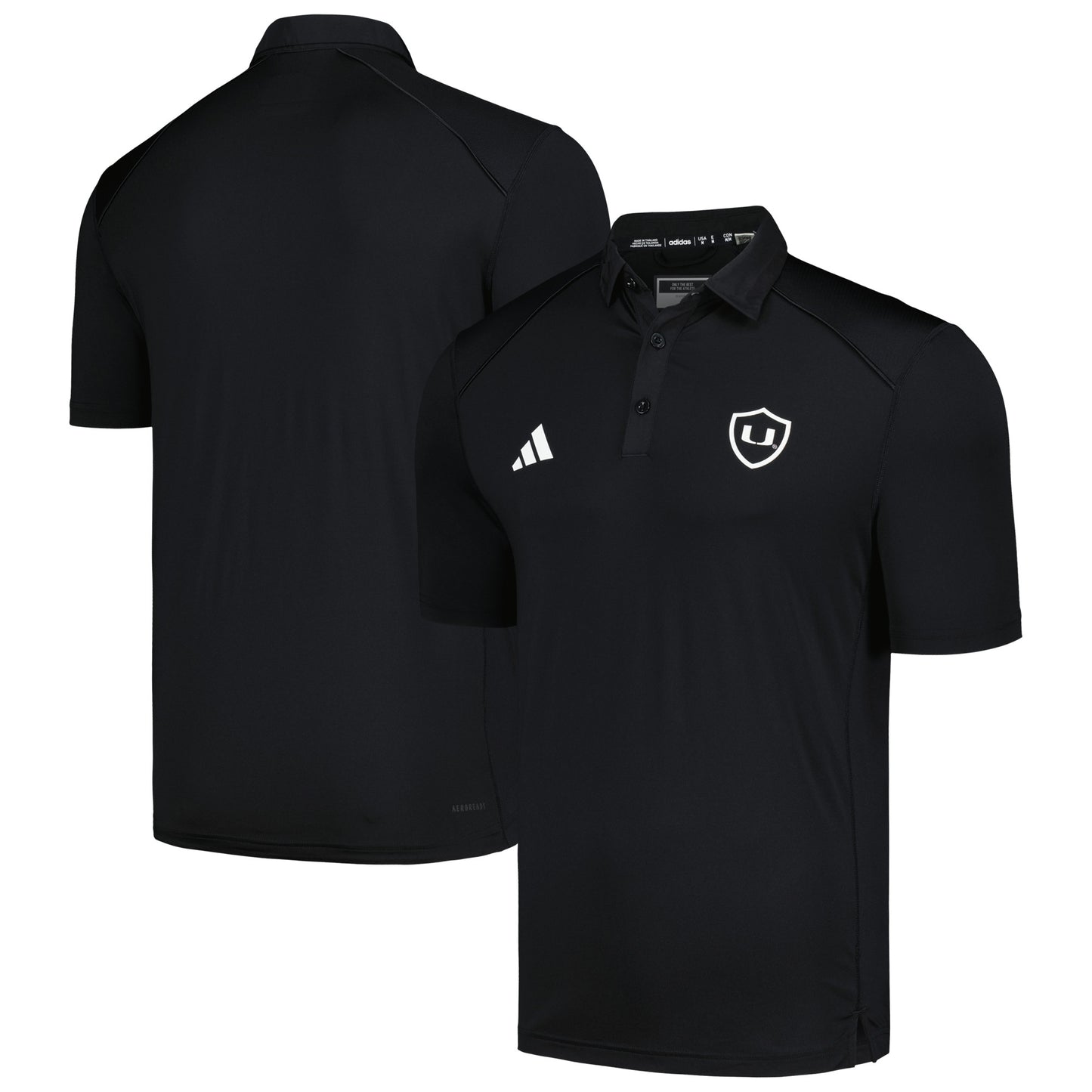 Men's adidas Black Miami Hurricanes Strategy AEROREADY Polo