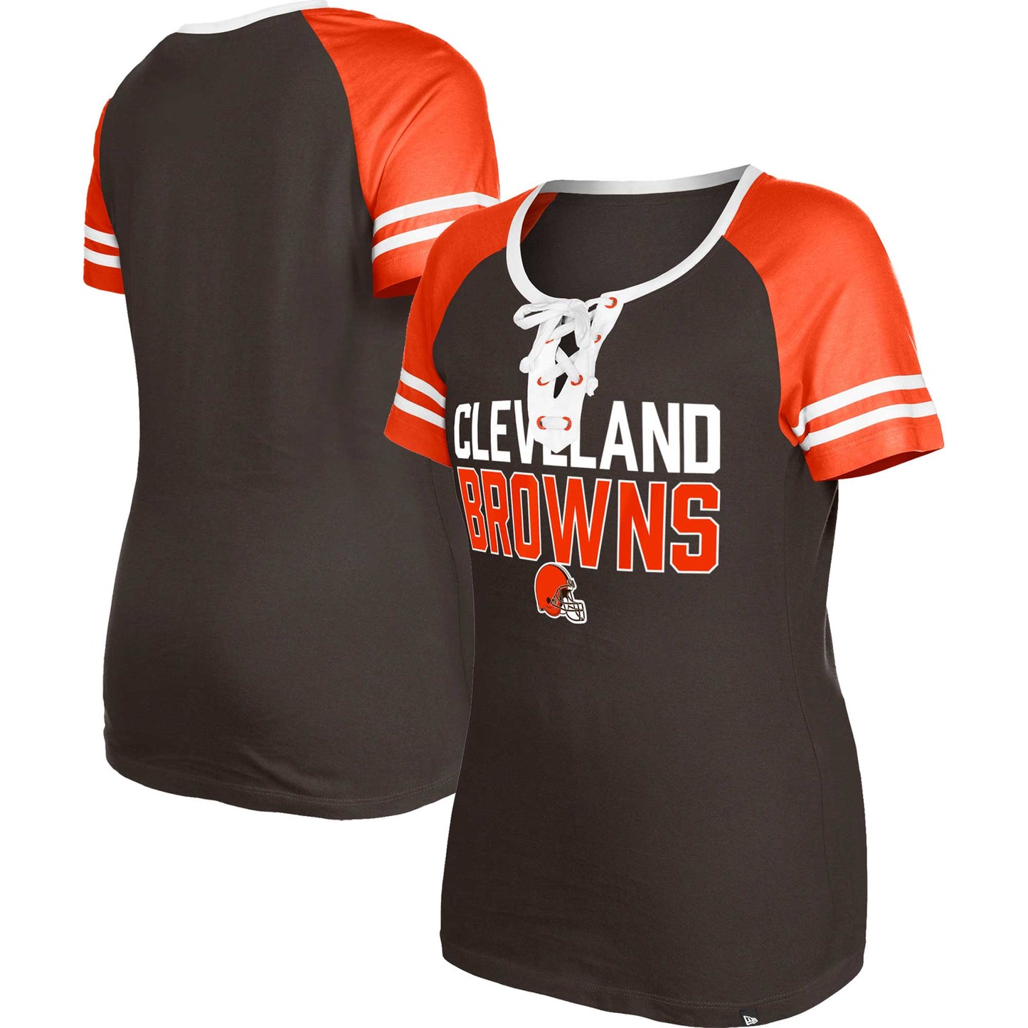 Women's New Era Brown Cleveland Browns Raglan Lace-Up T-Shirt