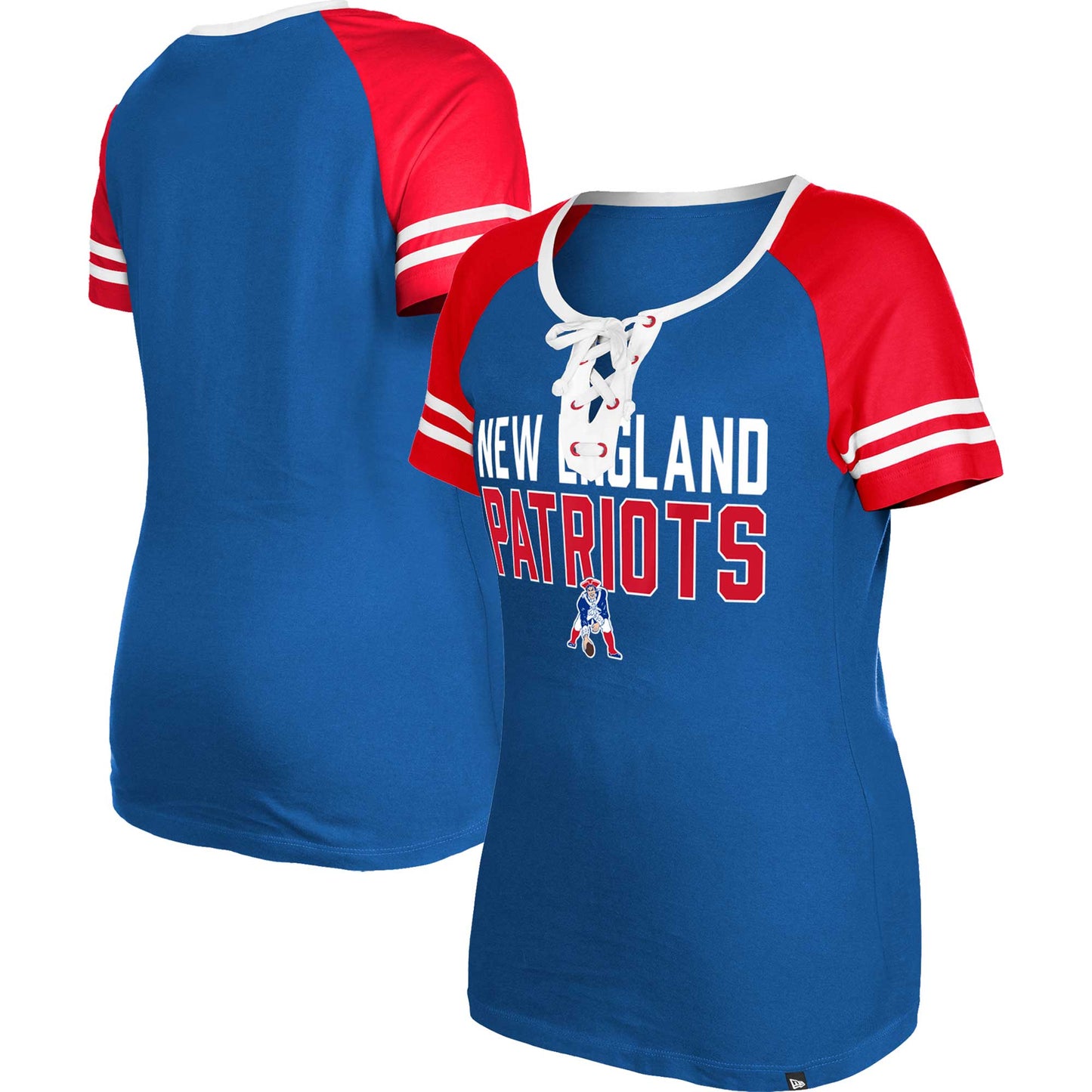 Women's New Era Royal New England Patriots Throwback Raglan Lace-Up T-Shirt