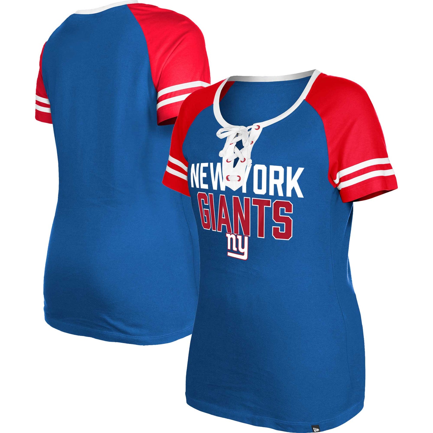 Women's New Era Royal New York Giants Raglan Lace-Up T-Shirt