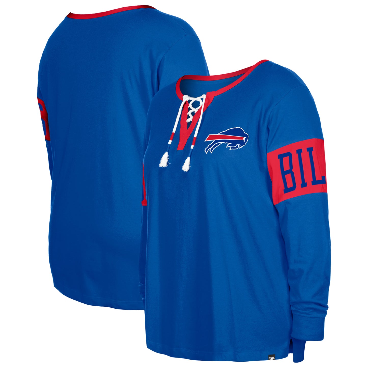 Women's New Era Royal Buffalo Bills Plus Size Lace-Up Notch Neck Long Sleeve T-Shirt