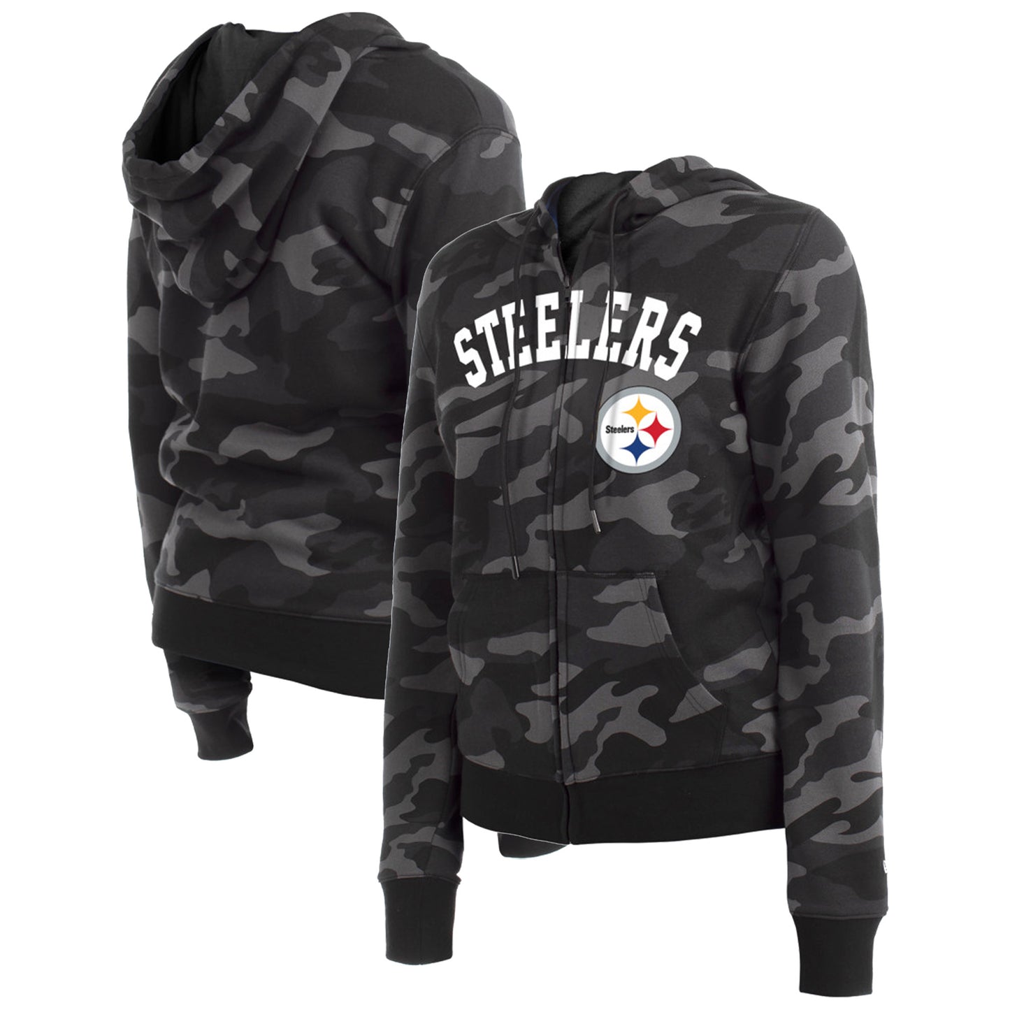 Women's New Era Black Pittsburgh Steelers Camo Full-Zip Hoodie