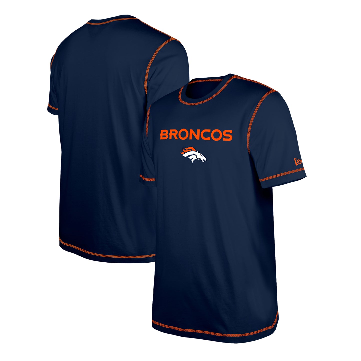 Men's New Era Navy Denver Broncos Third Down Puff Print T-Shirt
