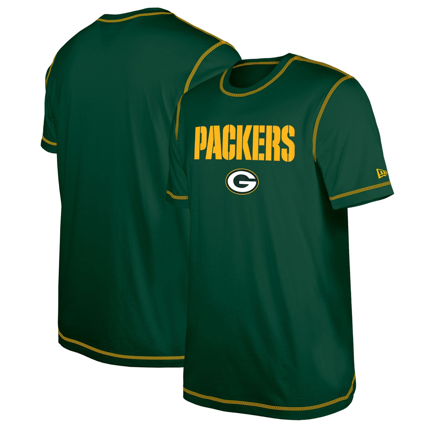Men's New Era Green Green Bay Packers Third Down Puff Print T-Shirt