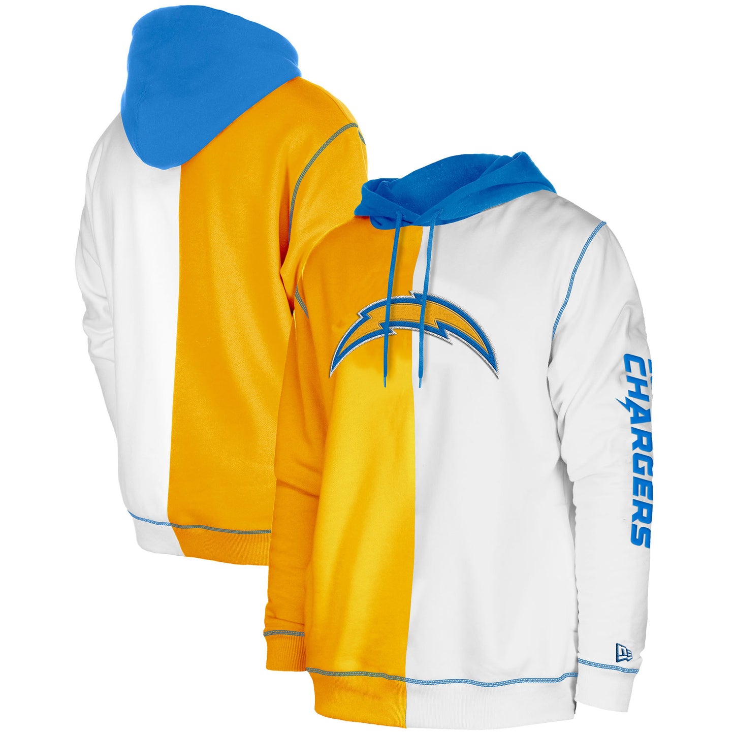 Men's New Era Gold/White Los Angeles Chargers Third Down Split Raglan Pullover Hoodie