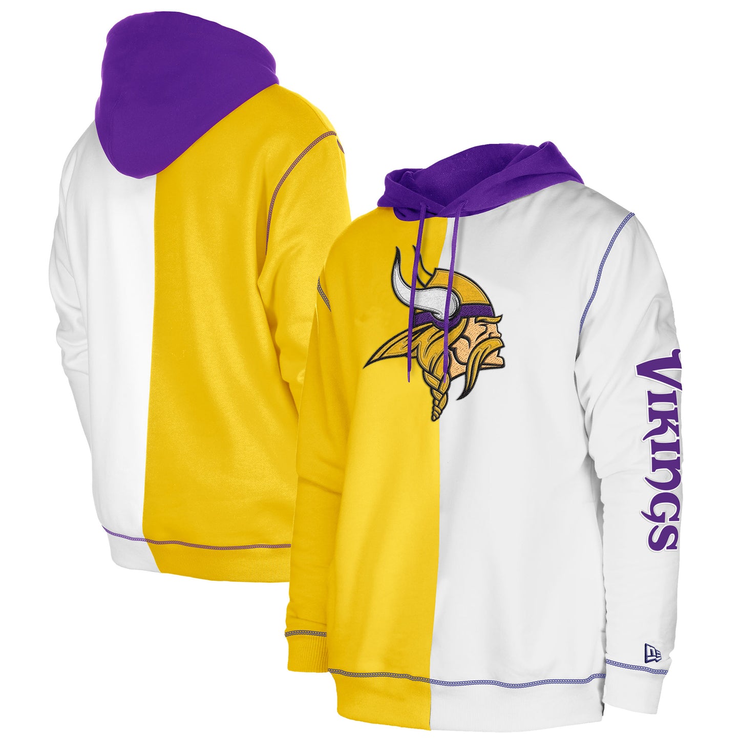 Men's New Era Gold/White Minnesota Vikings Third Down Split Raglan Pullover Hoodie
