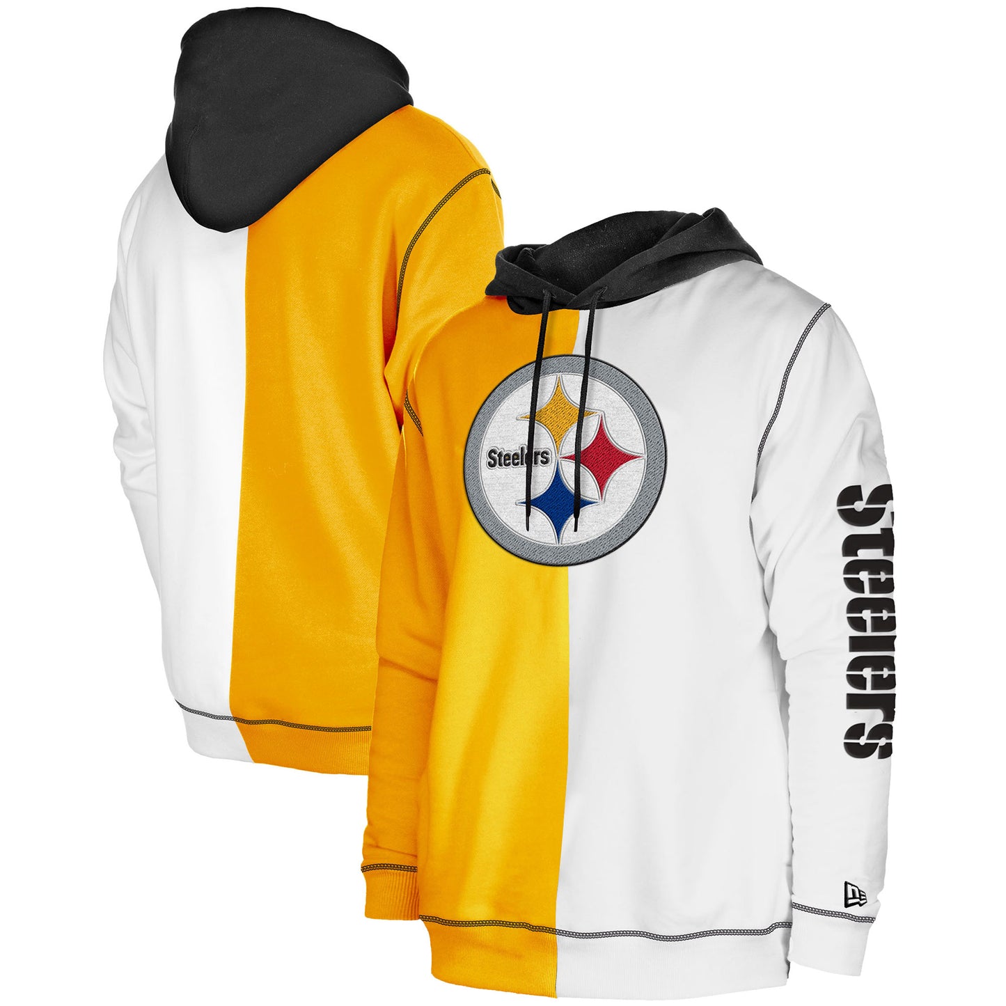 Men's New Era Gold/White Pittsburgh Steelers Third Down Split Raglan Pullover Hoodie