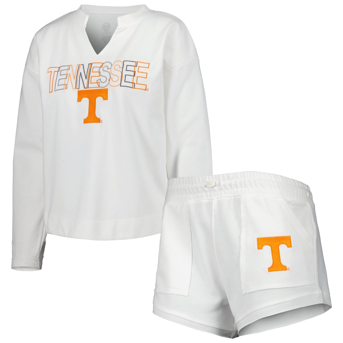 Women's Concepts Sport White Tennessee Volunteers Sunray Notch Neck Long Sleeve T-Shirt & Shorts Set