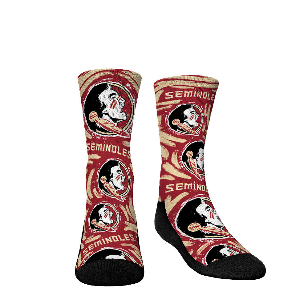Youth Rock Em Socks Florida State Seminoles Allover Logo & Paint Crew Socks