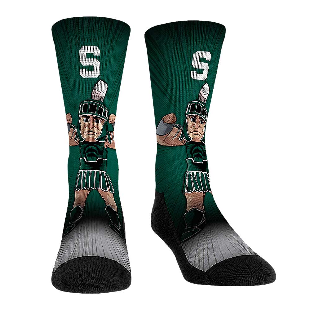 Rock Em Socks Michigan State Spartans Mascot Pump Up Crew Socks