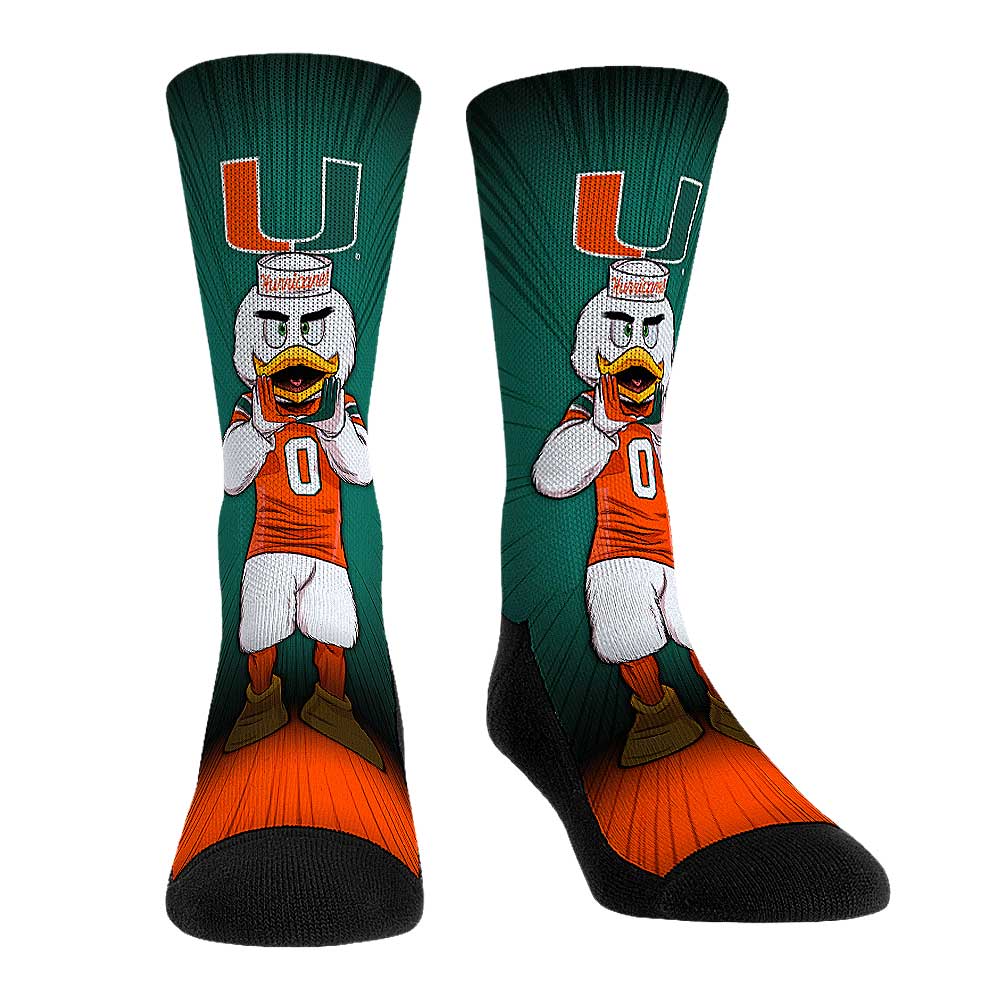 Rock Em Socks Miami Hurricanes Mascot Pump Up Crew Socks