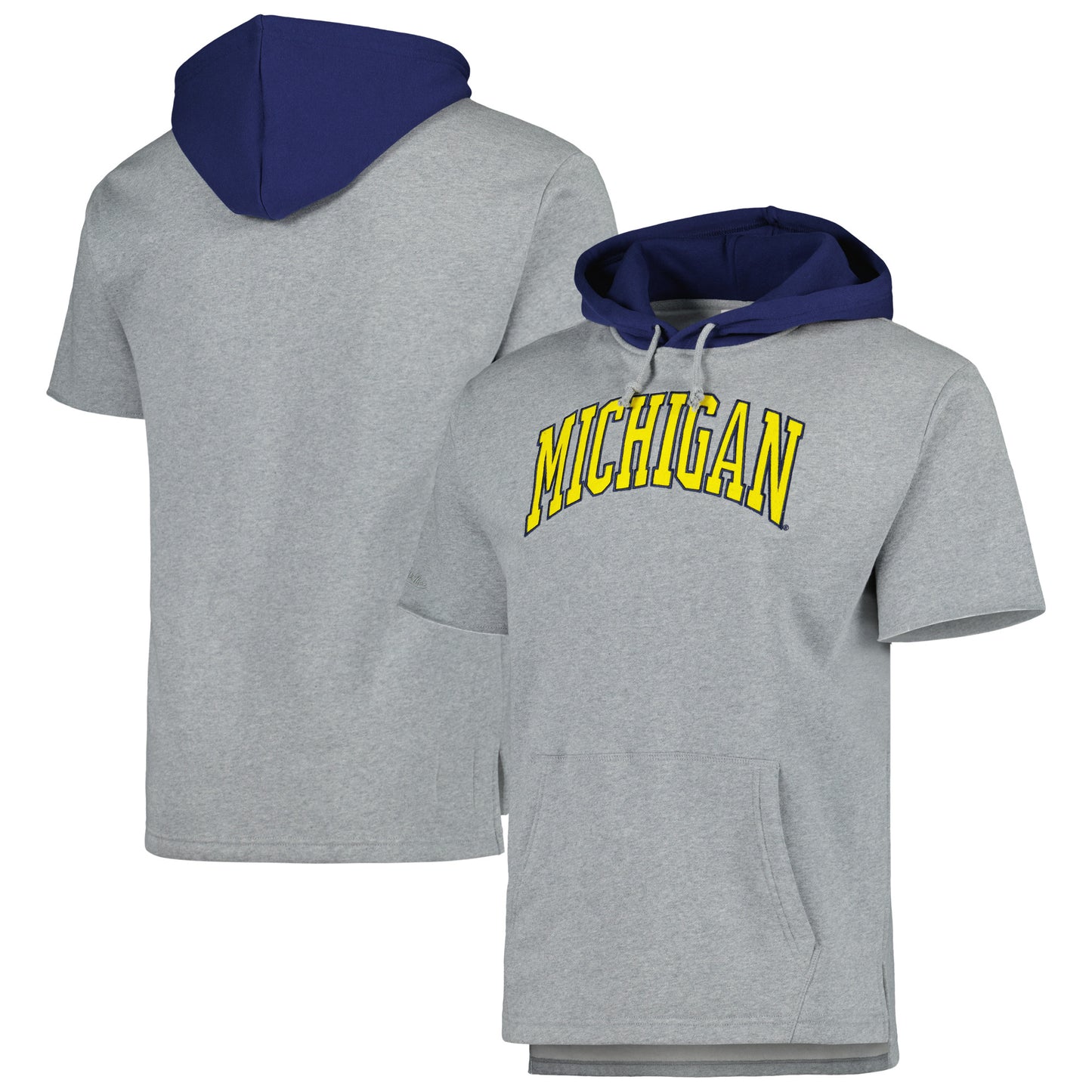 Men's Mitchell & Ness Heather Gray Michigan Wolverines Postgame Short Sleeve Pullover Hoodie