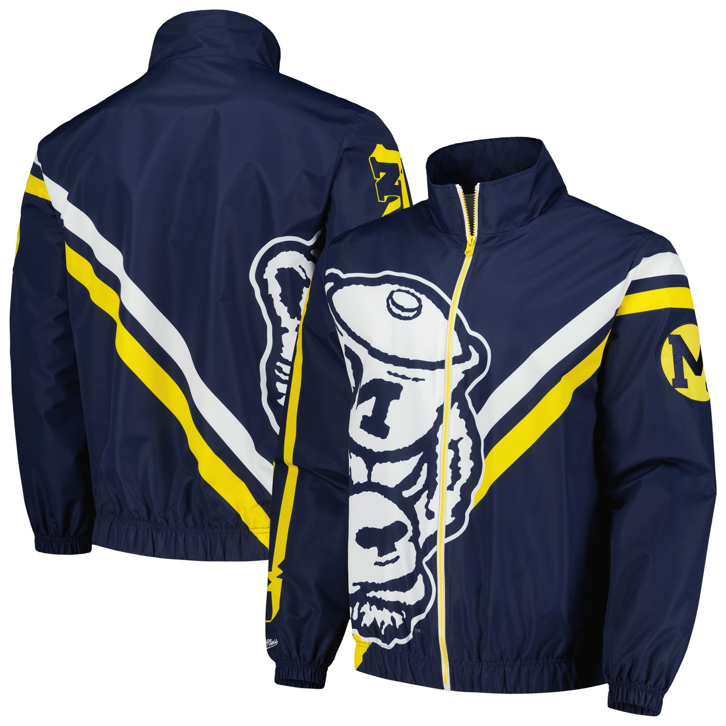 Men's Mitchell & Ness Navy Michigan Wolverines Exploded Logo Warm Up Full-Zip Jacket
