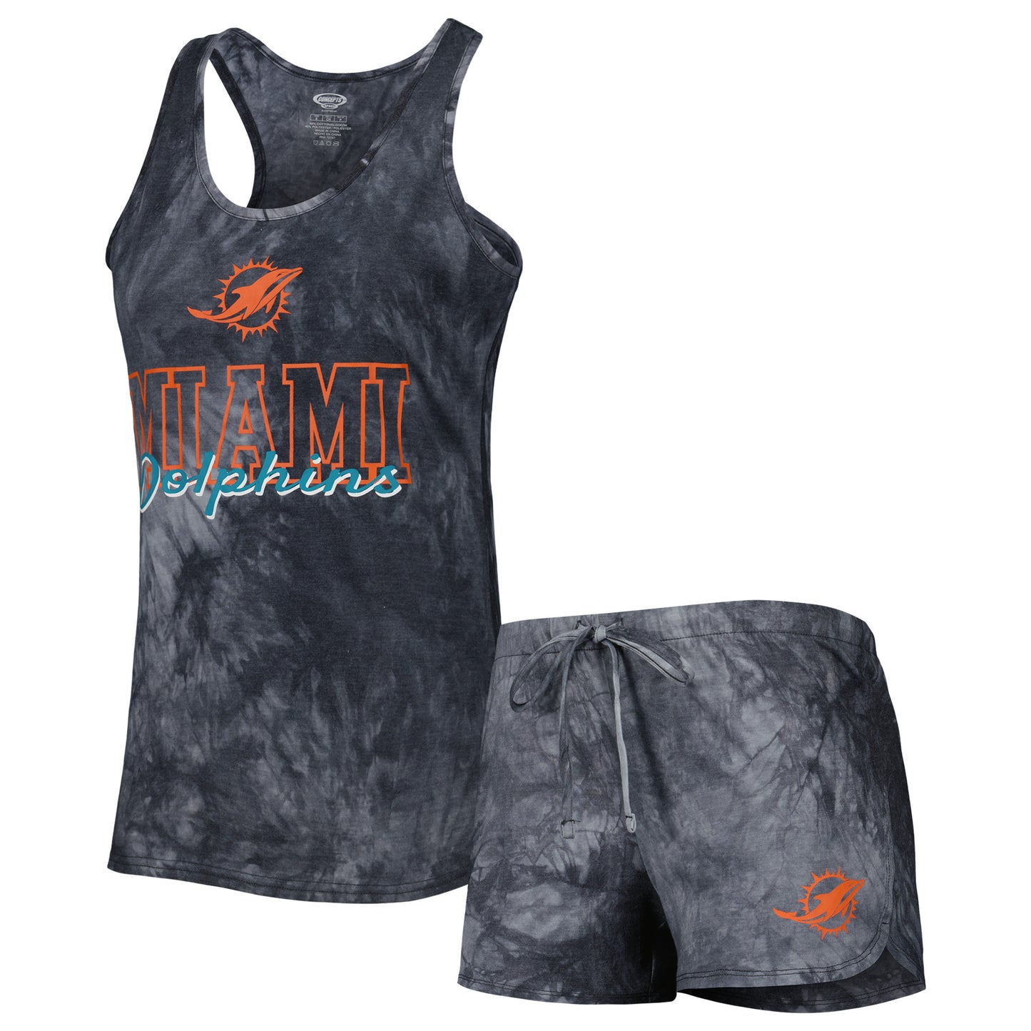 Women's Concepts Sport Charcoal Miami Dolphins Billboard Scoop Neck Racerback Tank and Shorts Sleep Set
