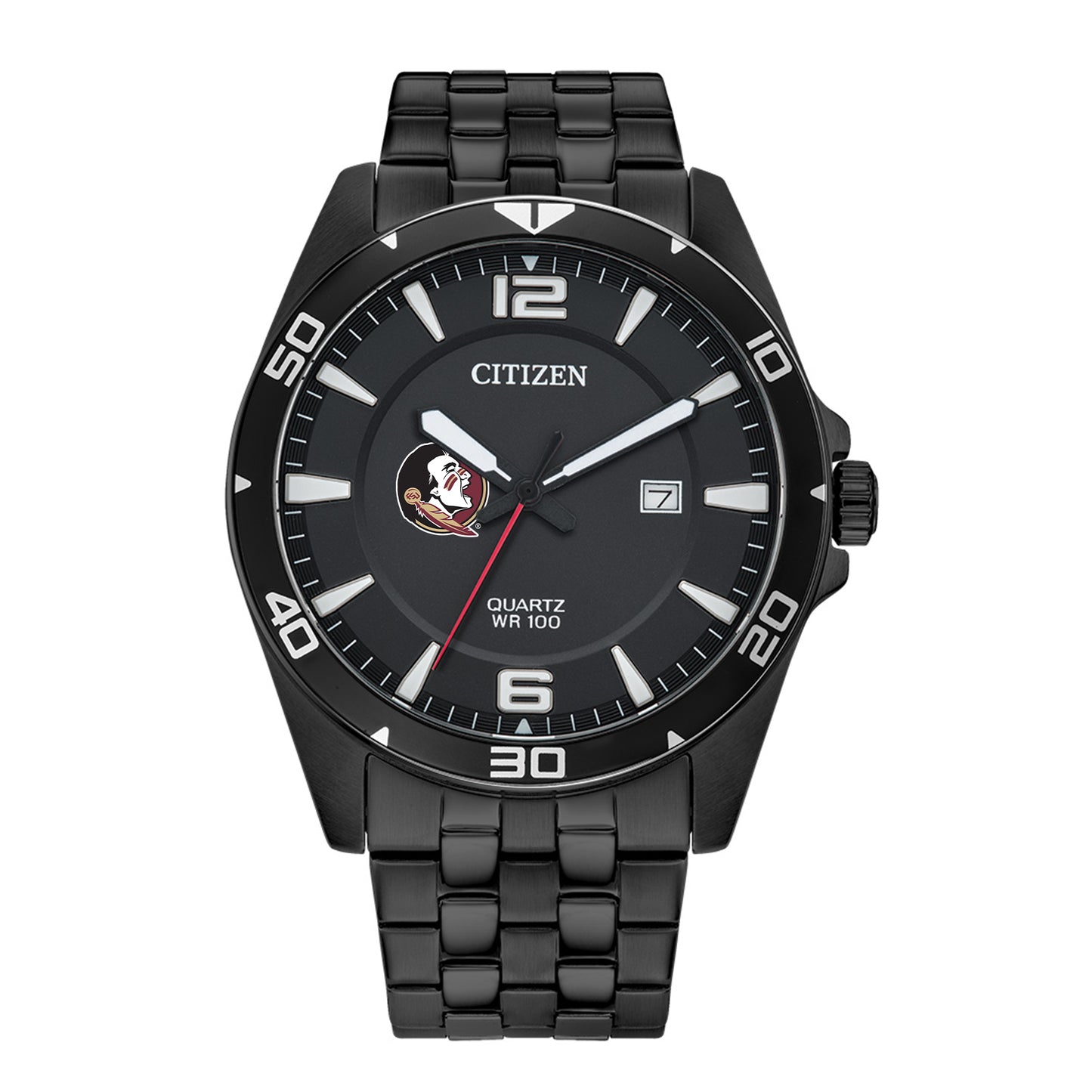 Men's Florida State Seminoles Citizen Quartz Black-Tone Stainless Steel Watch