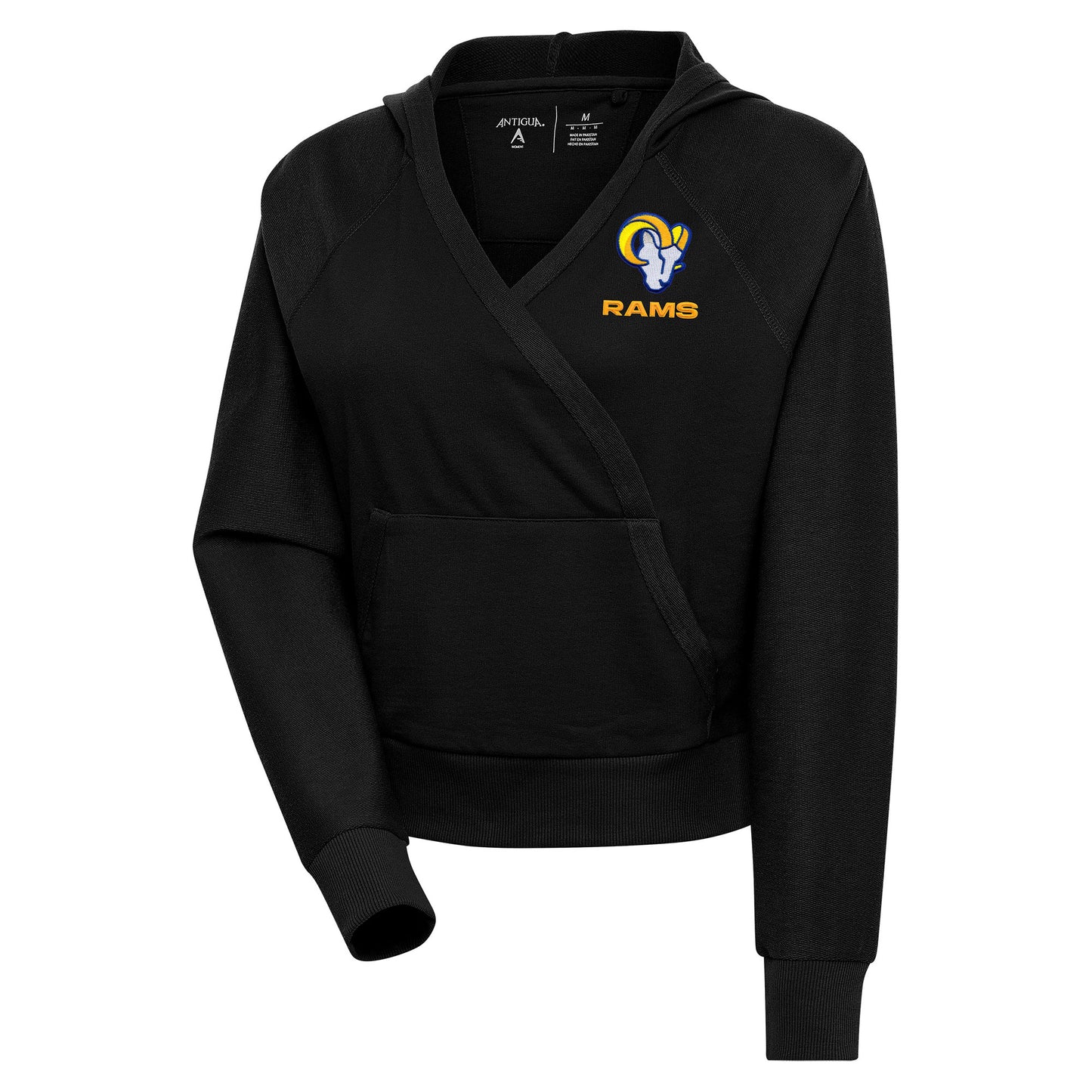 Women's Antigua Black Los Angeles Rams Point Pullover Hoodie