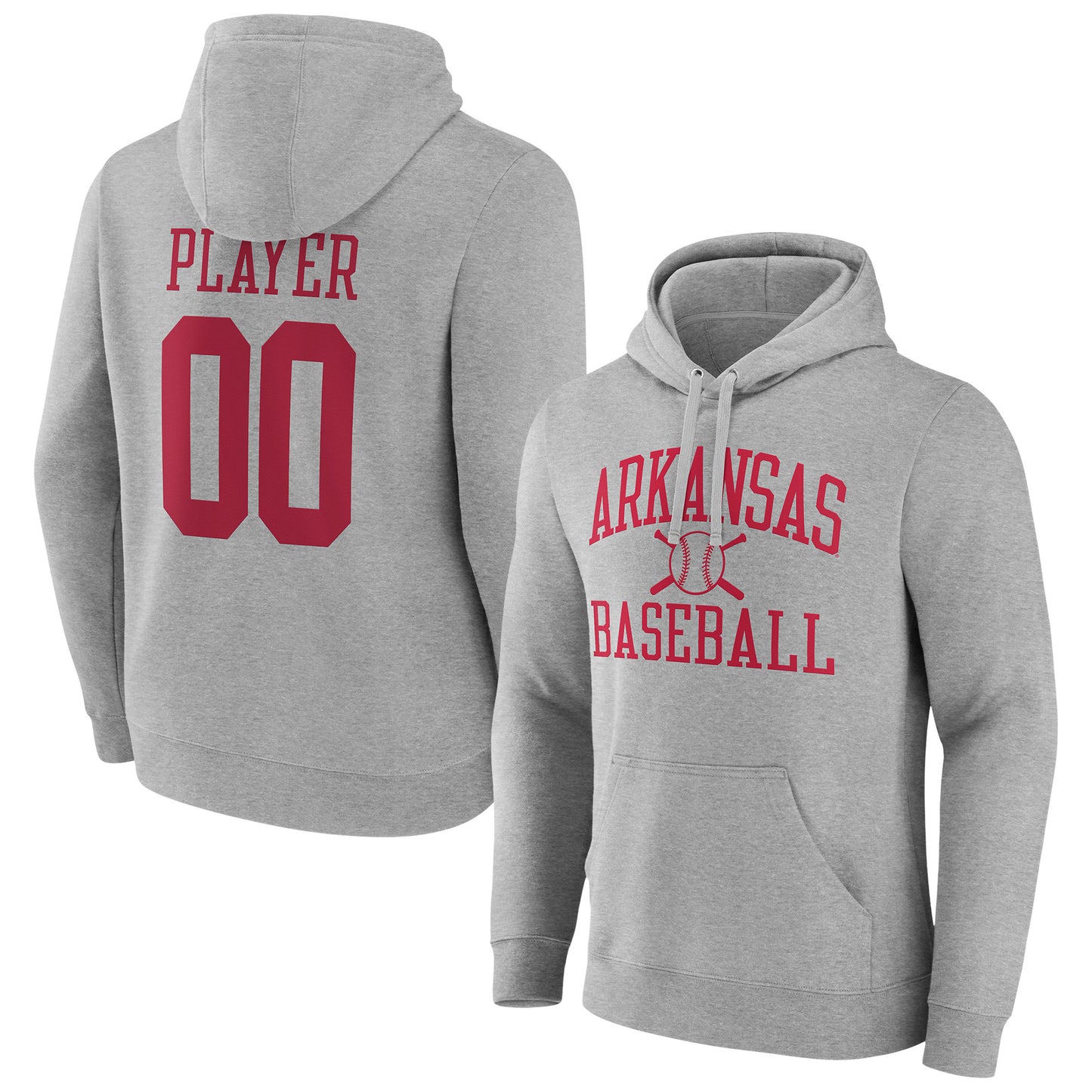 Men's Gray Arkansas Razorbacks Baseball Pick-A-Player NIL Gameday Tradition Pullover Hoodie
