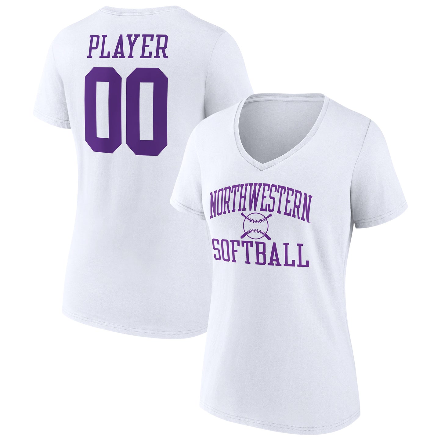 Women's White Northwestern Wildcats Softball Pick-A-Player NIL Gameday Tradition V-Neck T-Shirt