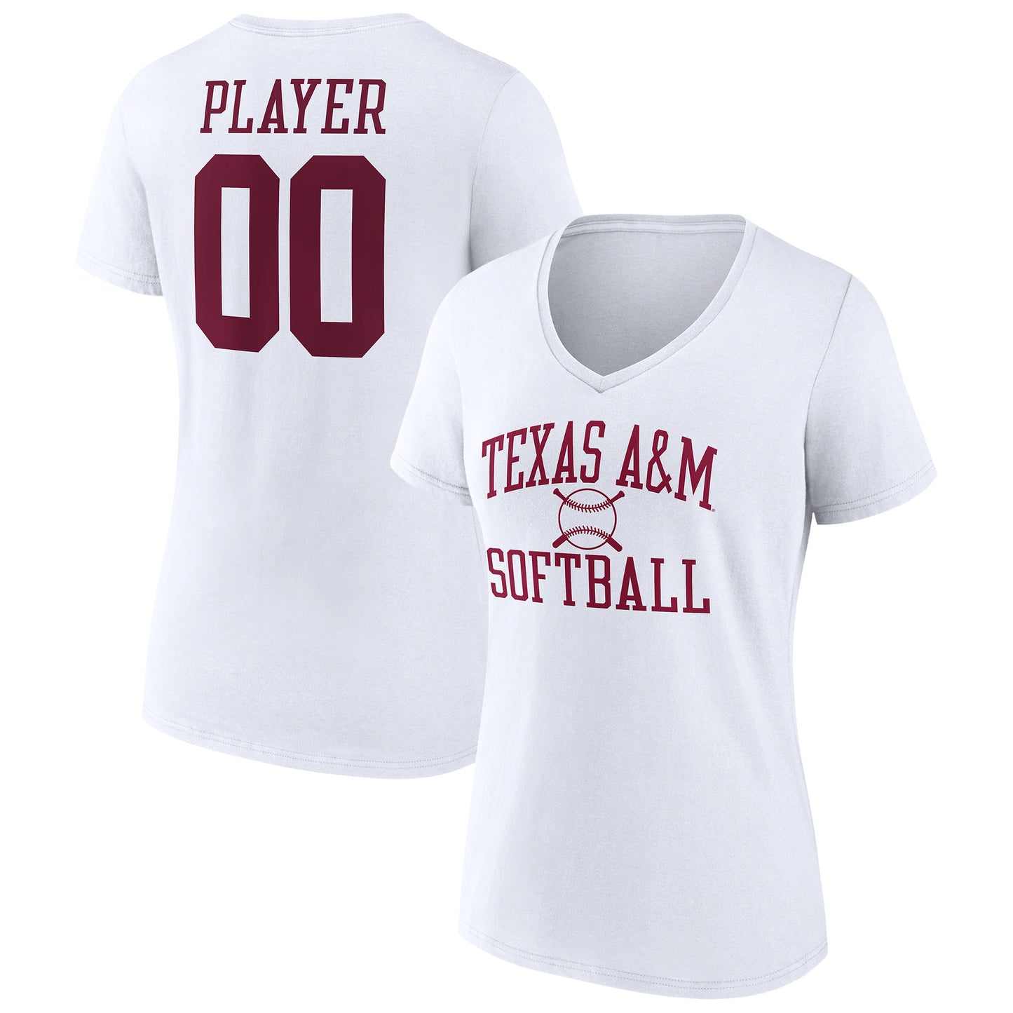 Women's White Texas A&M Aggies Softball Pick-A-Player NIL Gameday Tradition V-Neck T-Shirt