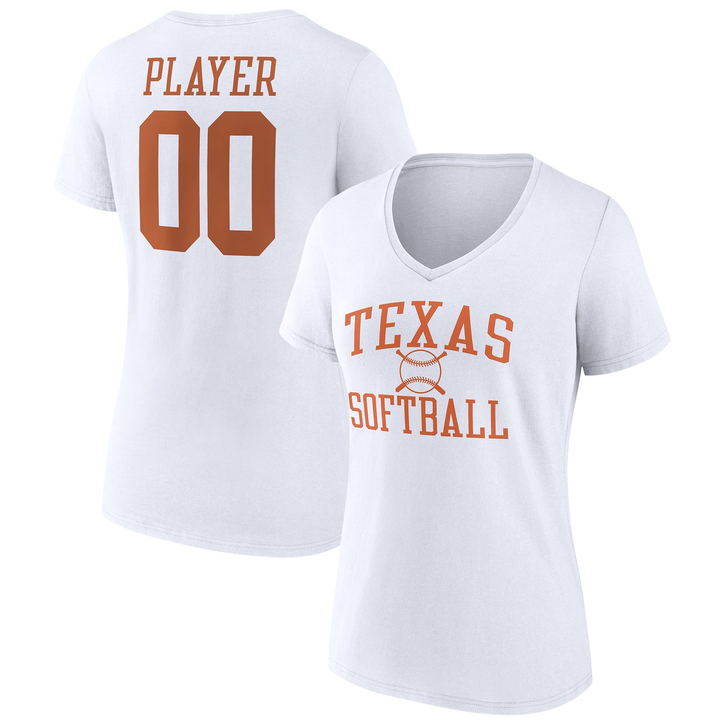 Women's White Texas Longhorns Softball Pick-A-Player NIL Gameday Tradition V-Neck T-Shirt