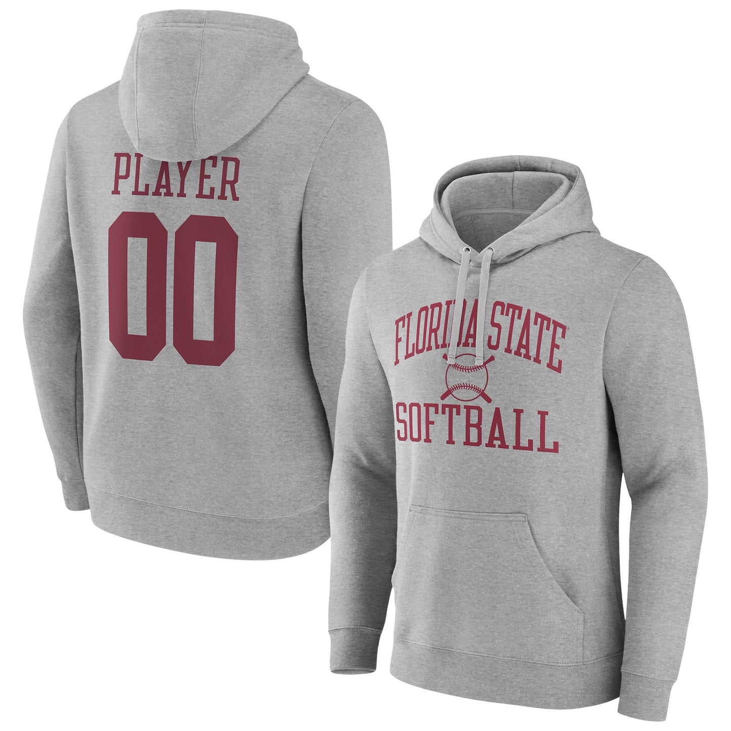 Men's Gray Florida State Seminoles Softball Pick-A-Player NIL Gameday Tradition Pullover Hoodie