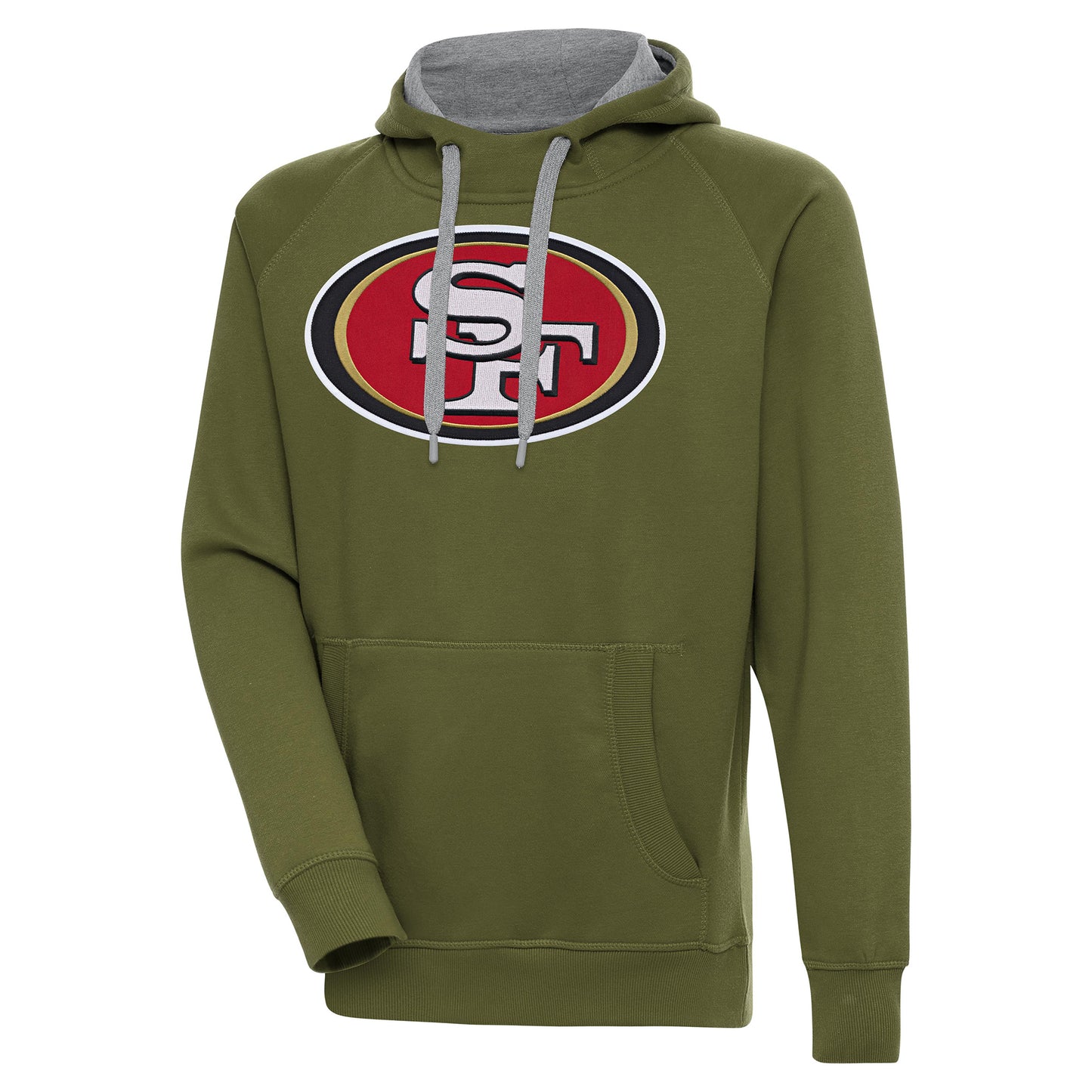 Men's Antigua Olive San Francisco 49ers Primary Logo Victory Pullover Hoodie