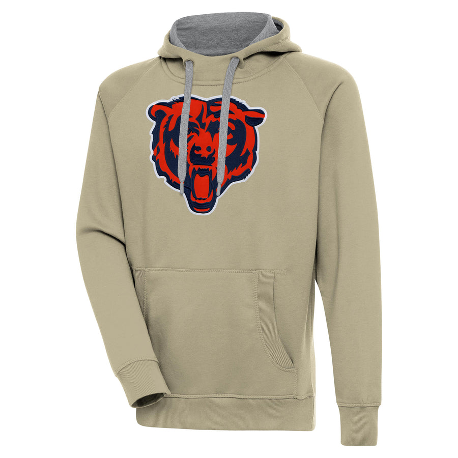 Men's Antigua Khaki Chicago Bears Primary Logo Victory Pullover Hoodie