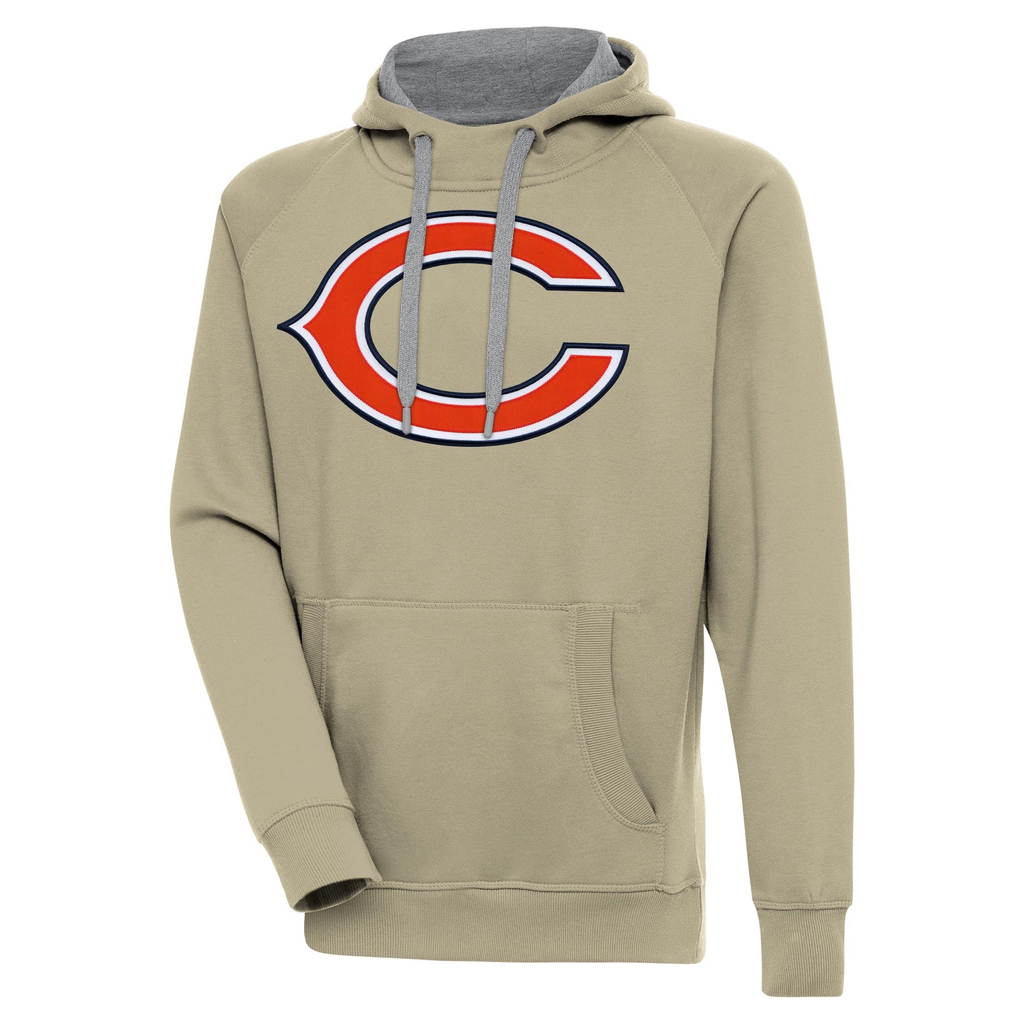 Men's Antigua Khaki Chicago Bears Primary Logo Victory Pullover Hoodie