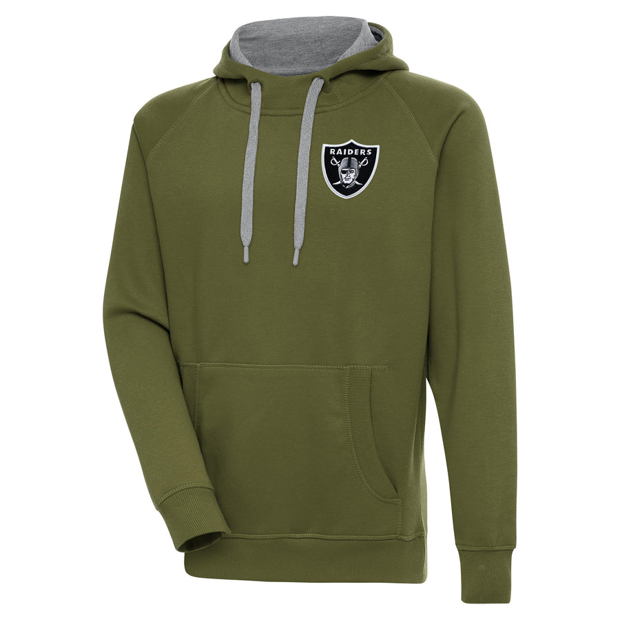 Men's Antigua Olive Las Vegas Raiders Victory Pullover Hoodie