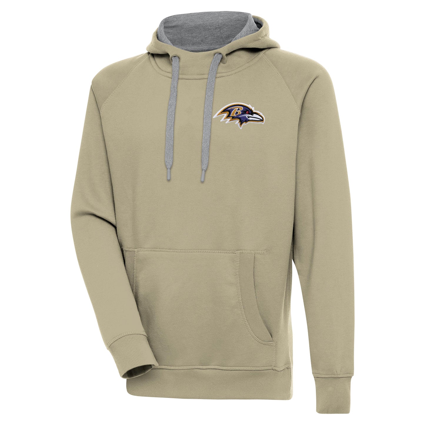 Men's Antigua Khaki Baltimore Ravens Victory Pullover Hoodie