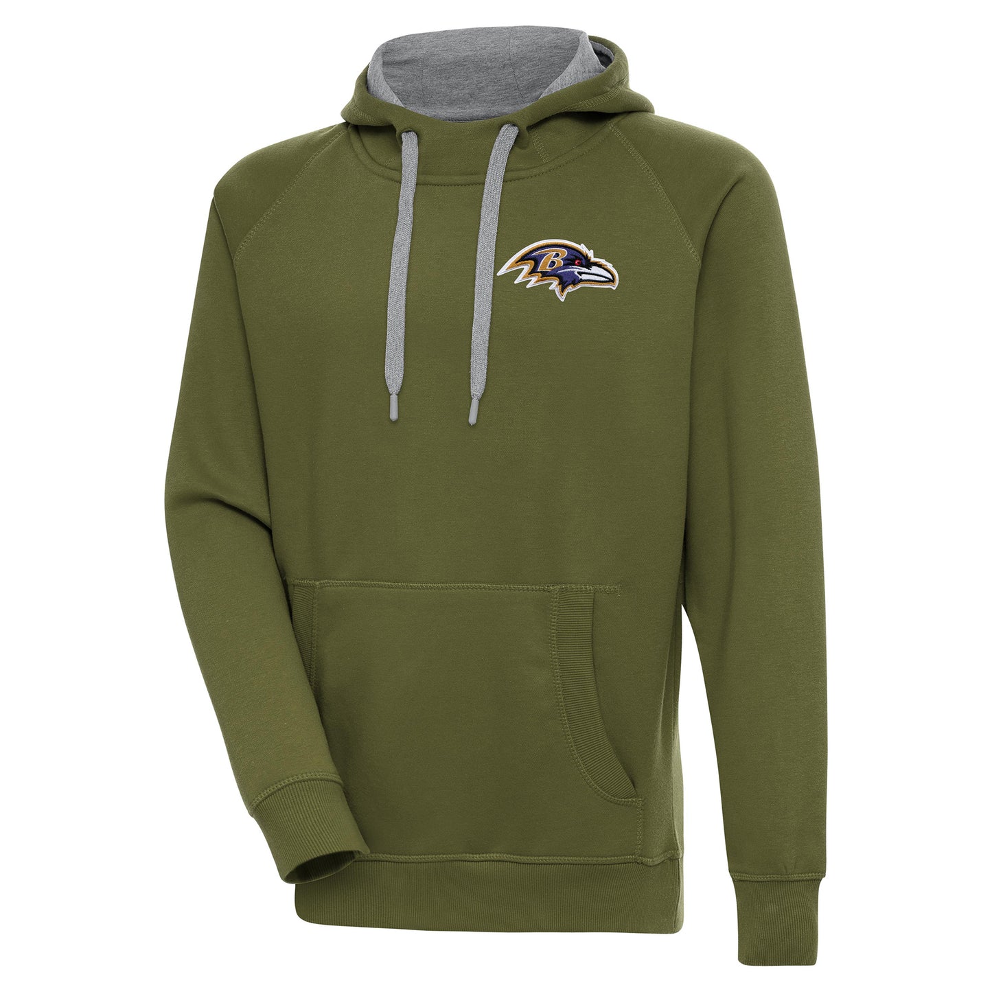 Men's Antigua Olive Baltimore Ravens Victory Pullover Hoodie