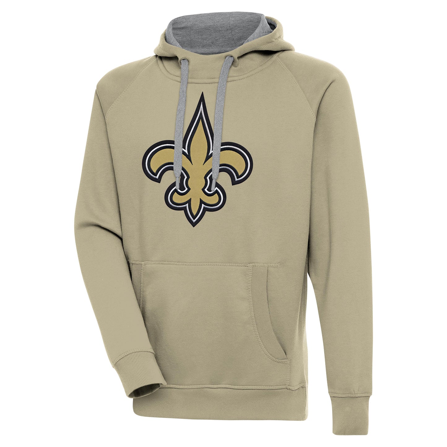 Men's Antigua Khaki New Orleans Saints Primary Logo Victory Pullover Hoodie
