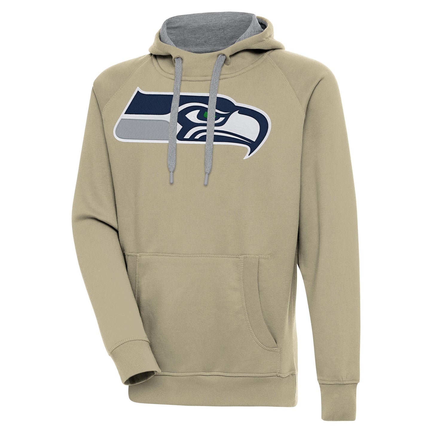Men's Antigua Khaki Seattle Seahawks Primary Logo Victory Pullover Hoodie