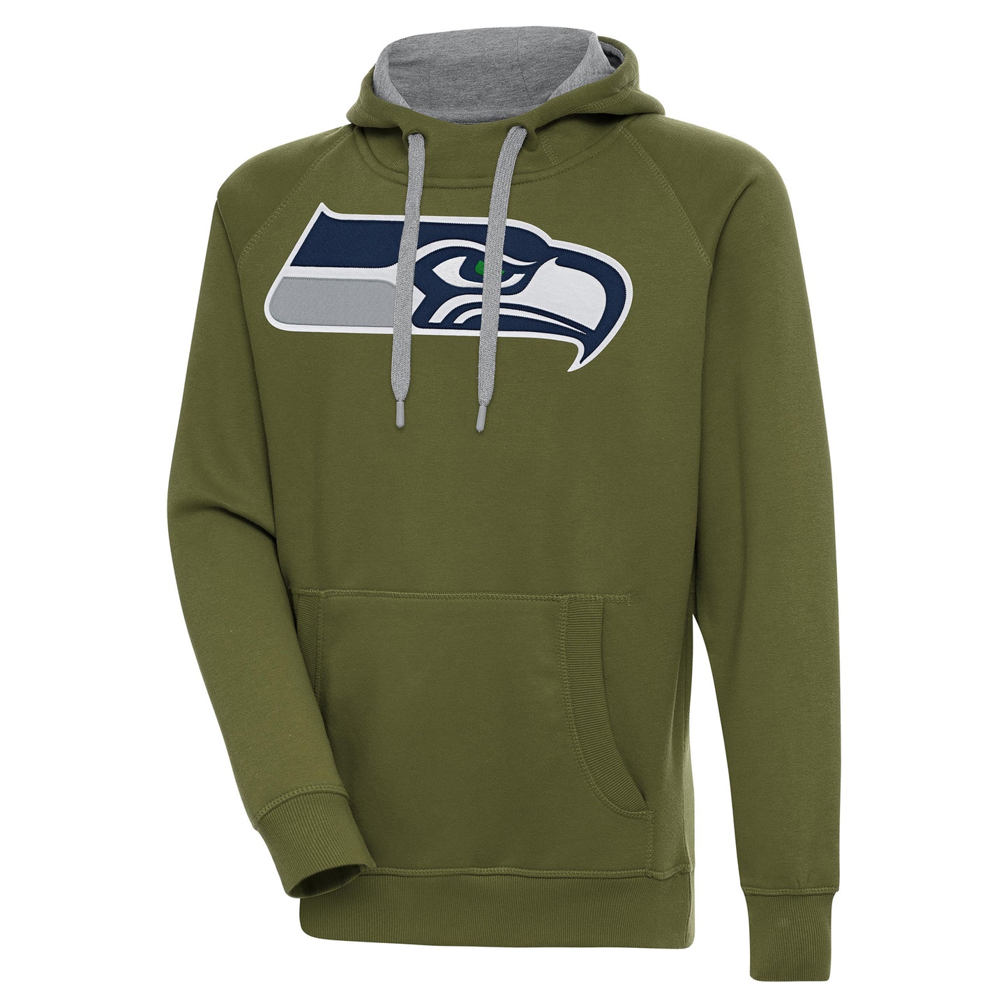 Men's Antigua Olive Seattle Seahawks Primary Logo Victory Pullover Hoodie