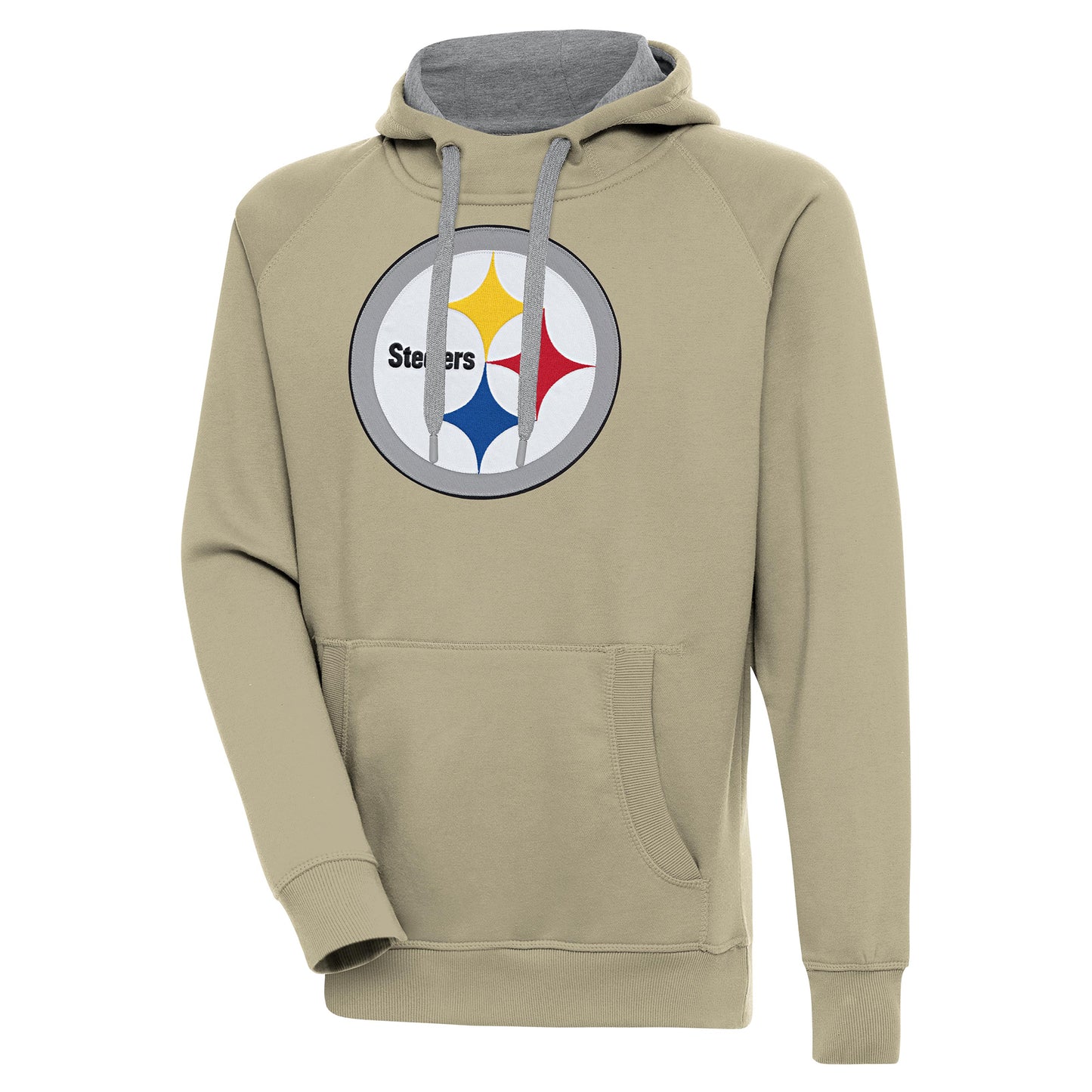 Men's Antigua Khaki Pittsburgh Steelers Primary Logo Victory Pullover Hoodie
