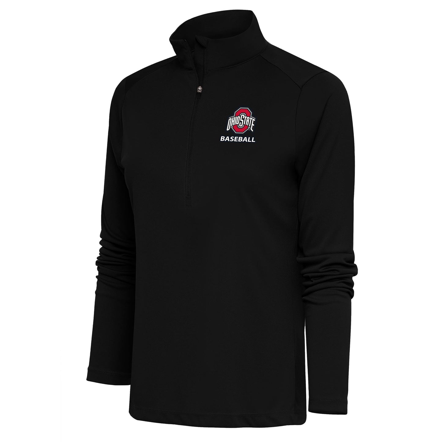 Women's Antigua Black Ohio State Buckeyes Baseball Tribute Half-Zip Pullover Top