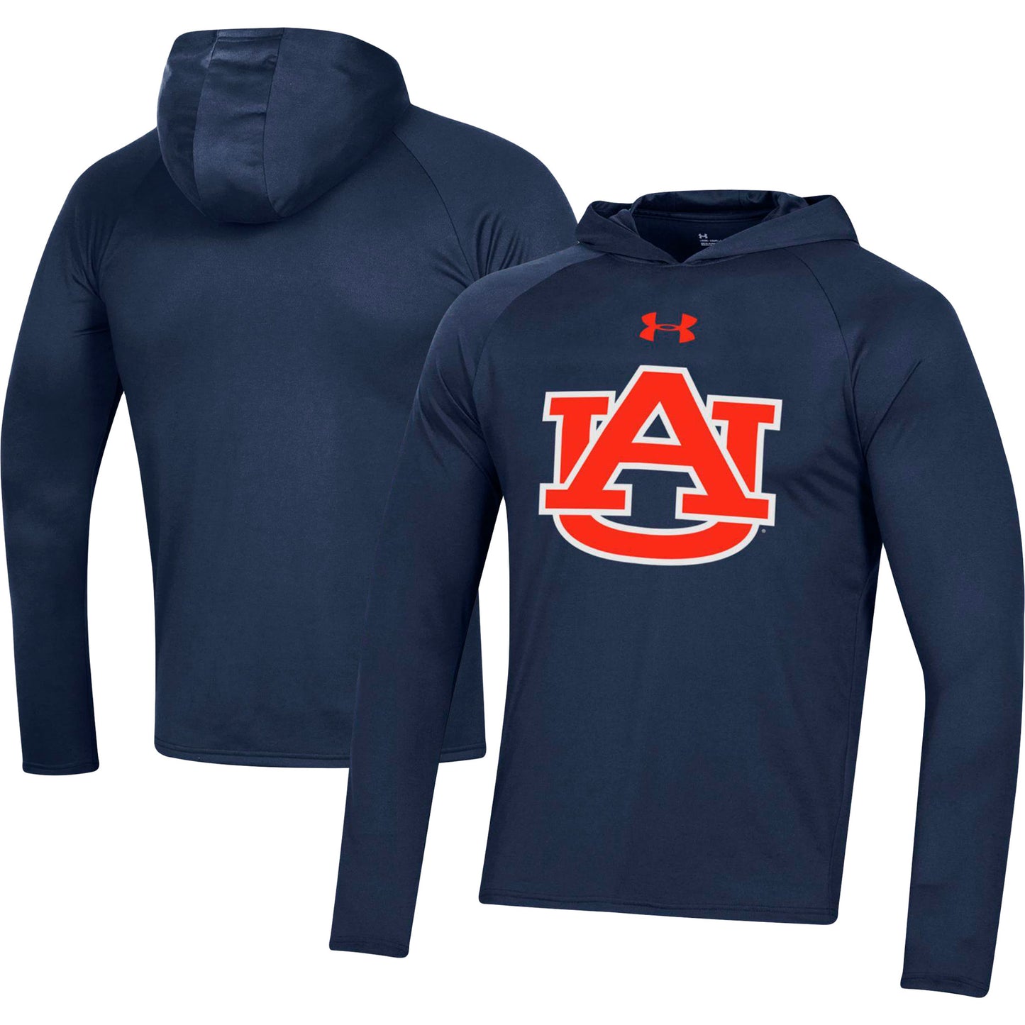 Men's Under Armour Navy Auburn Tigers School Logo Raglan Long Sleeve Hoodie Performance T-Shirt