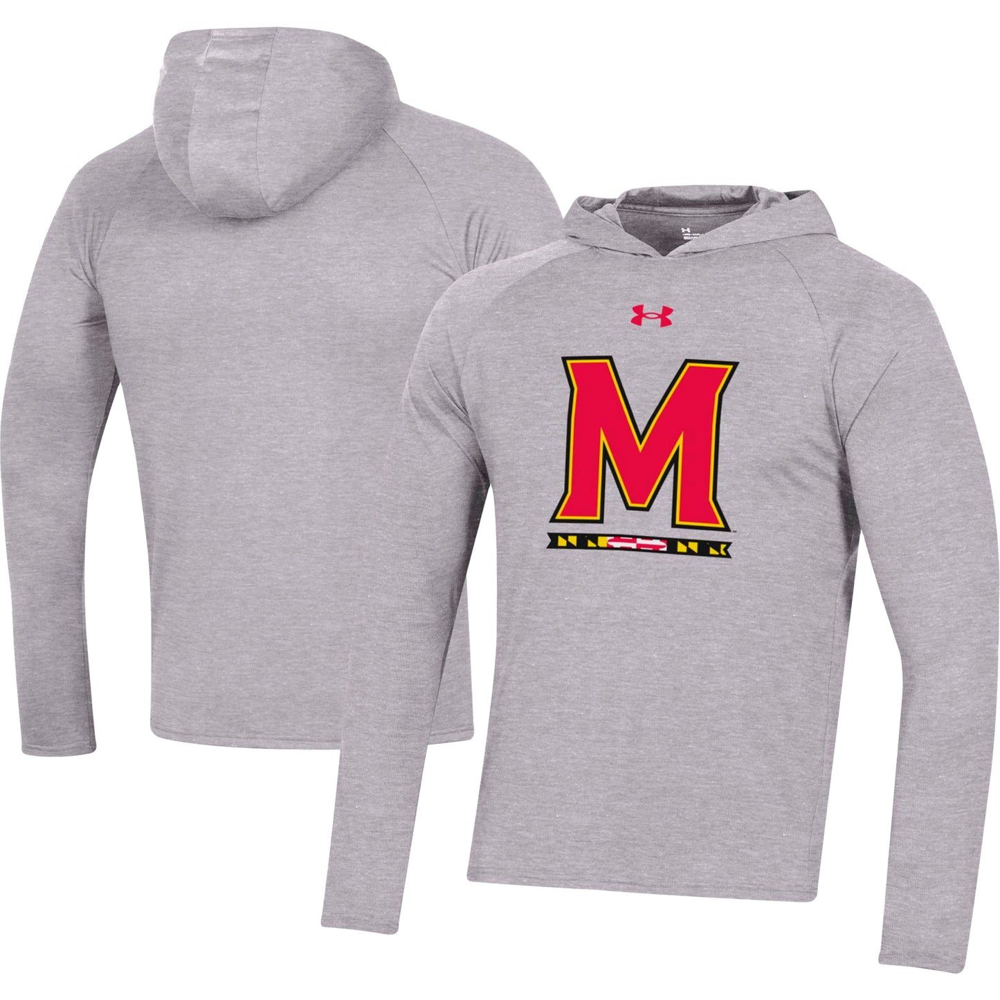 Men's Under Armour Heather Gray Maryland Terrapins School Logo Raglan Long Sleeve Hoodie Performance T-Shirt