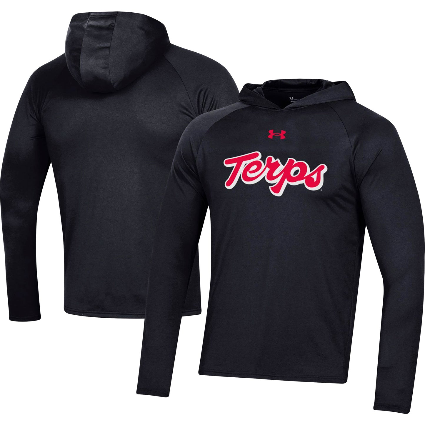 Men's Under Armour Black Maryland Terrapins School Logo Raglan Long Sleeve Hoodie Performance T-Shirt