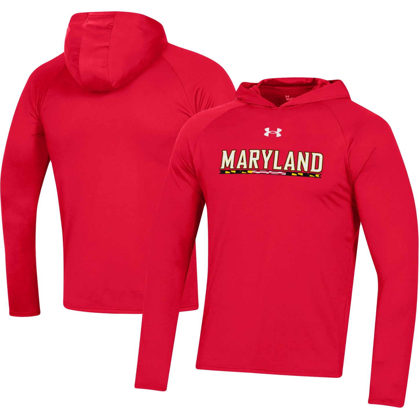 Men's Under Armour Red Maryland Terrapins School Logo Raglan Long Sleeve Hoodie Performance T-Shirt