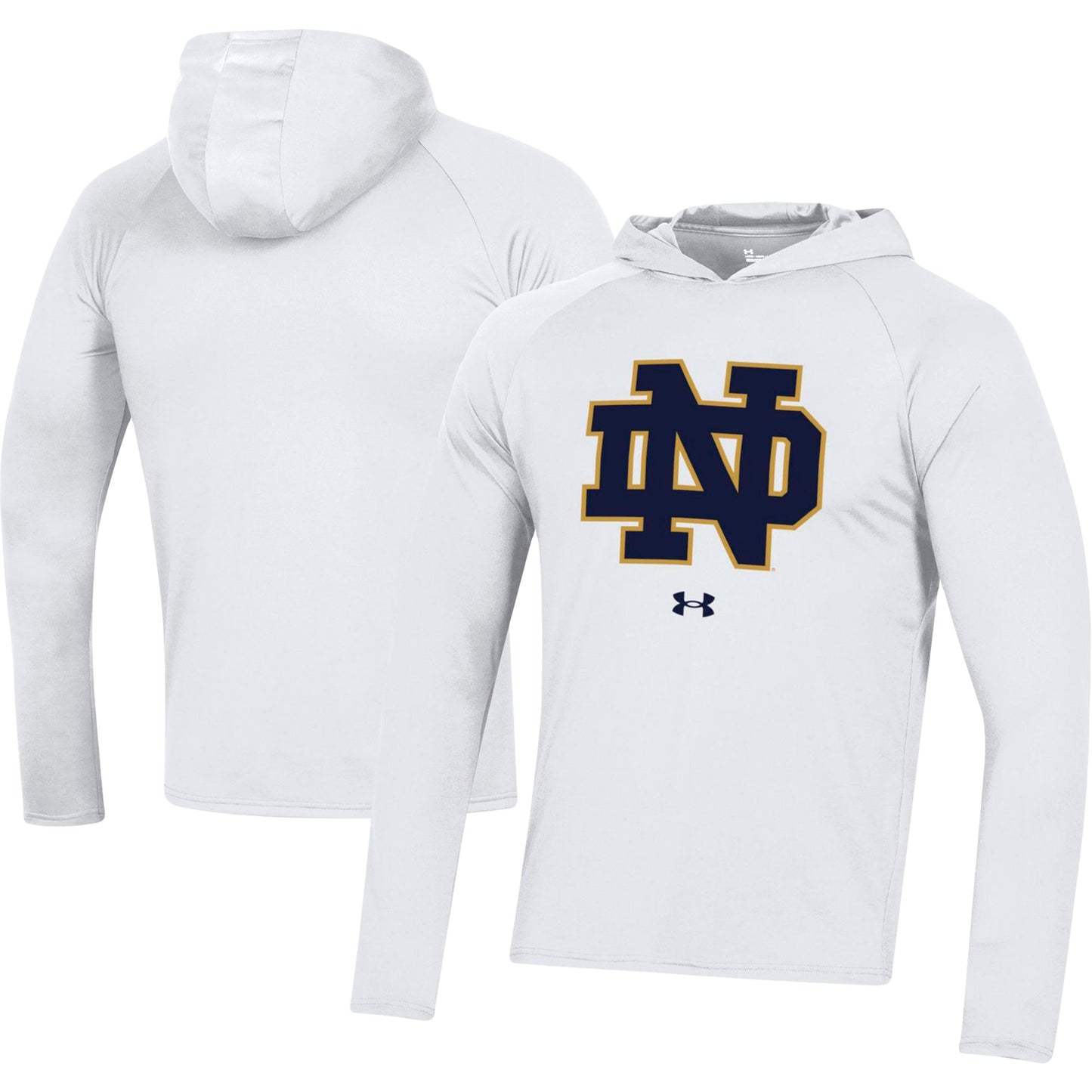 Men's Under Armour White Notre Dame Fighting Irish School Logo Raglan Long Sleeve Hoodie Performance T-Shirt