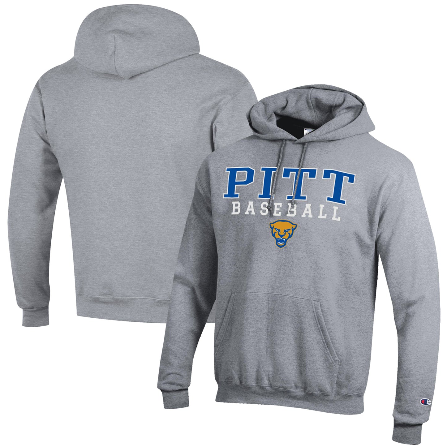 Men's Champion Gray Pitt Panthers Baseball Stack Powerblend Pullover Hoodie
