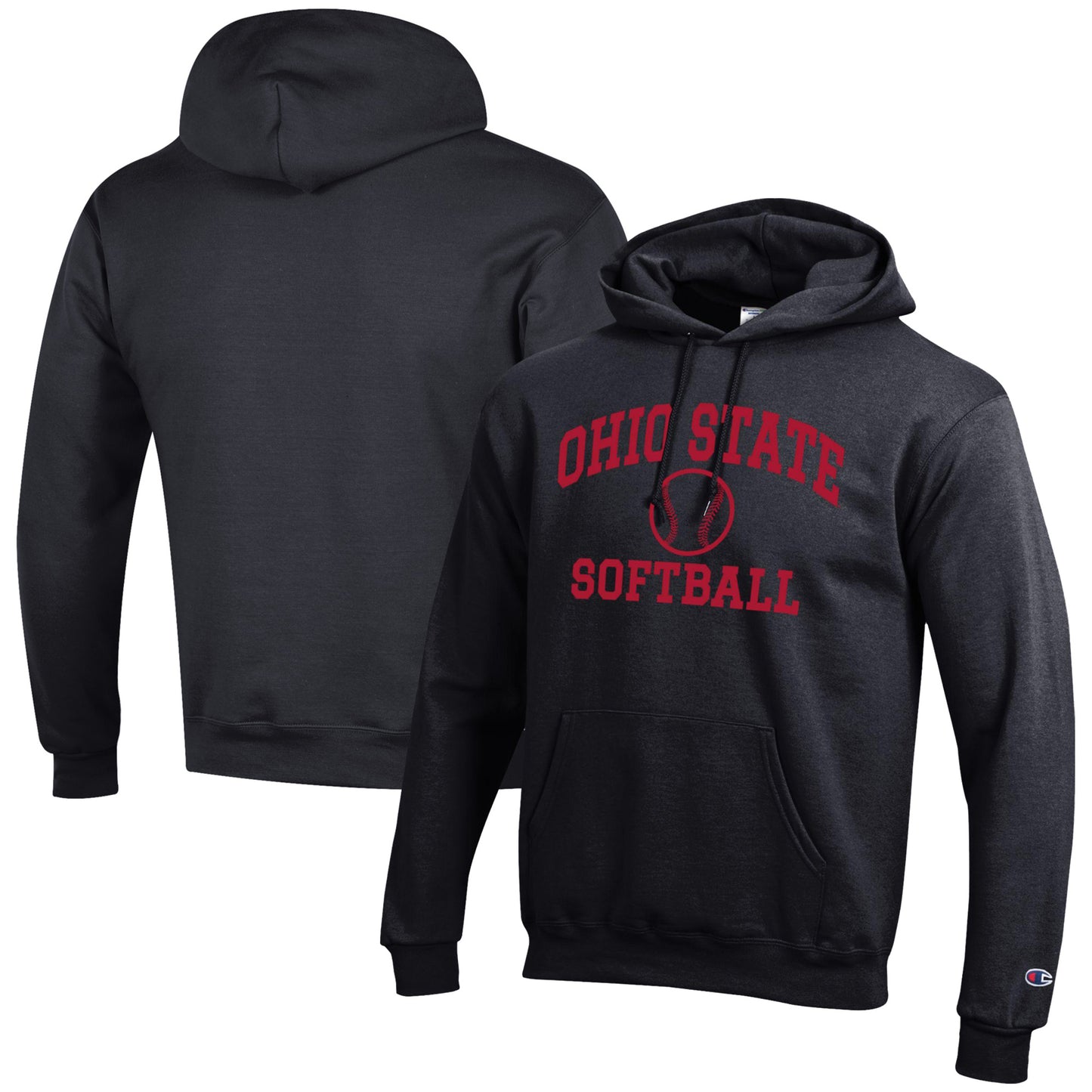 Men's Champion Black Ohio State Buckeyes Softball Icon Powerblend Pullover Hoodie