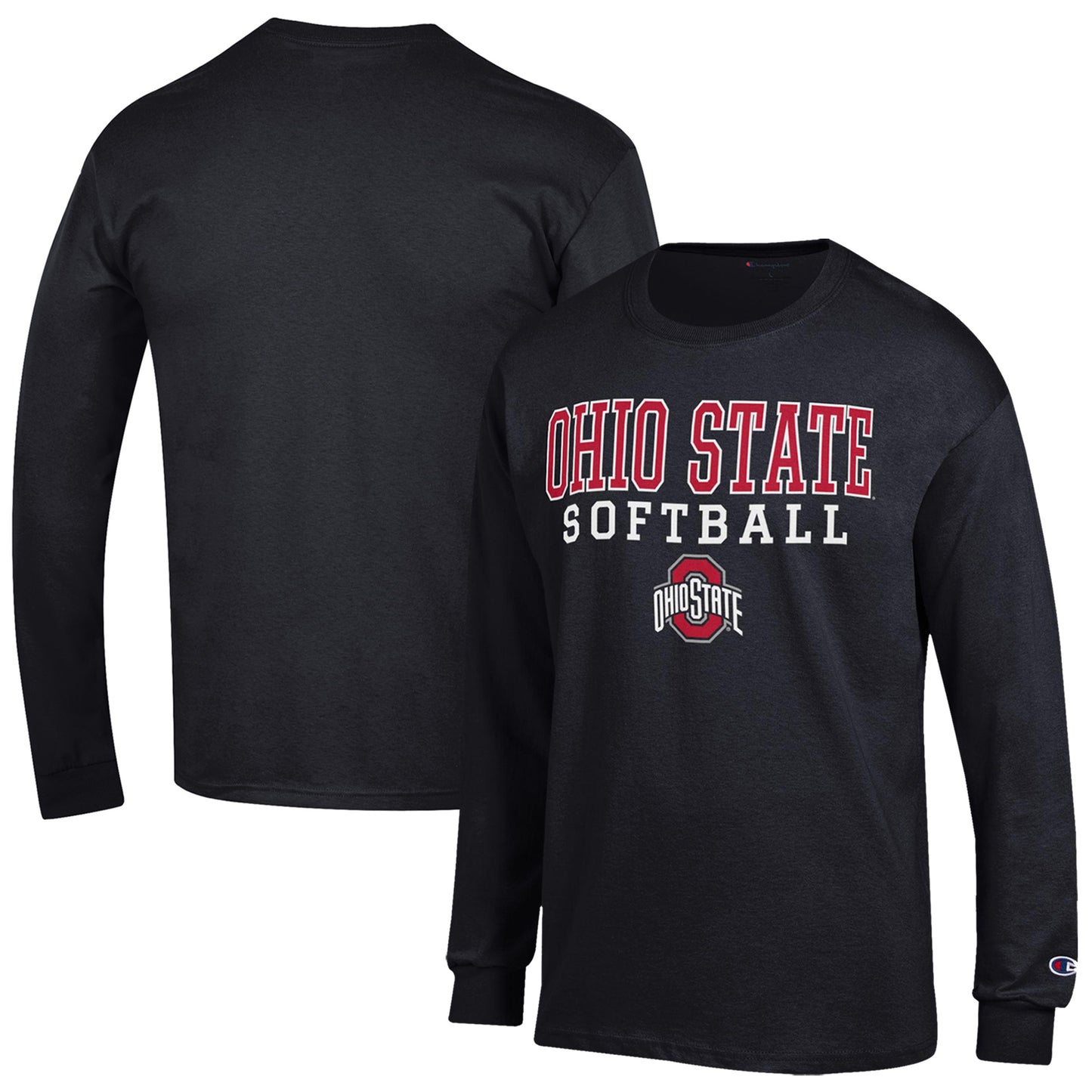 Men's Champion Black Ohio State Buckeyes Softball Stack Long Sleeve T-Shirt