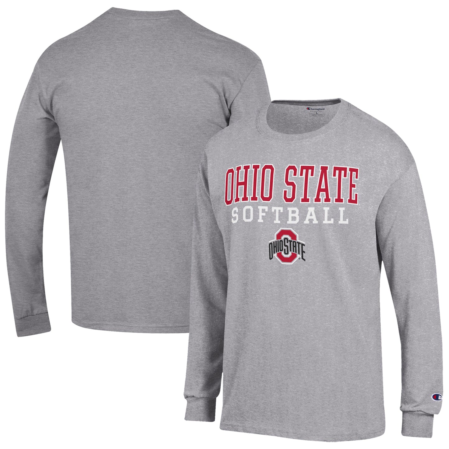 Men's Champion Gray Ohio State Buckeyes Softball Stack Long Sleeve T-Shirt